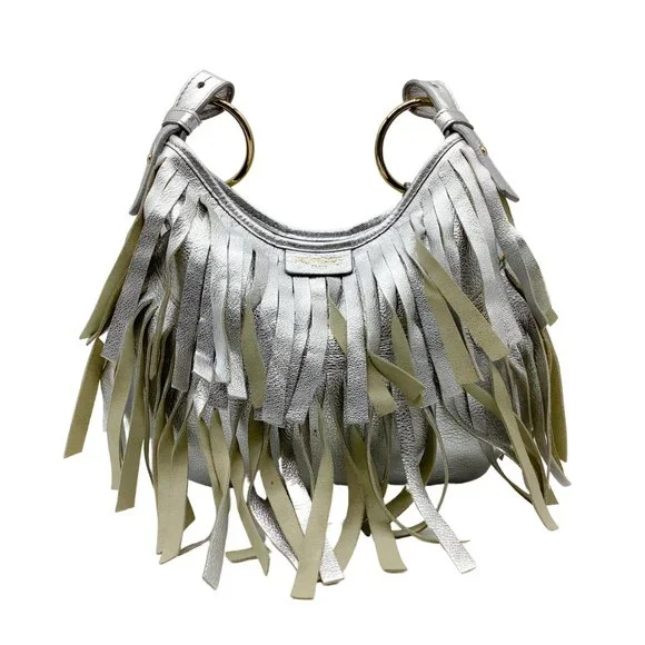 Saint Laurent Fringe Metallic Silver Leather Shoulder Bag - Picture 2 of 11